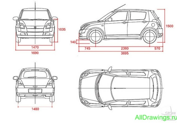 Suzuki Swift (2005) (Suzuki Swift (2005)) - drawings of the car